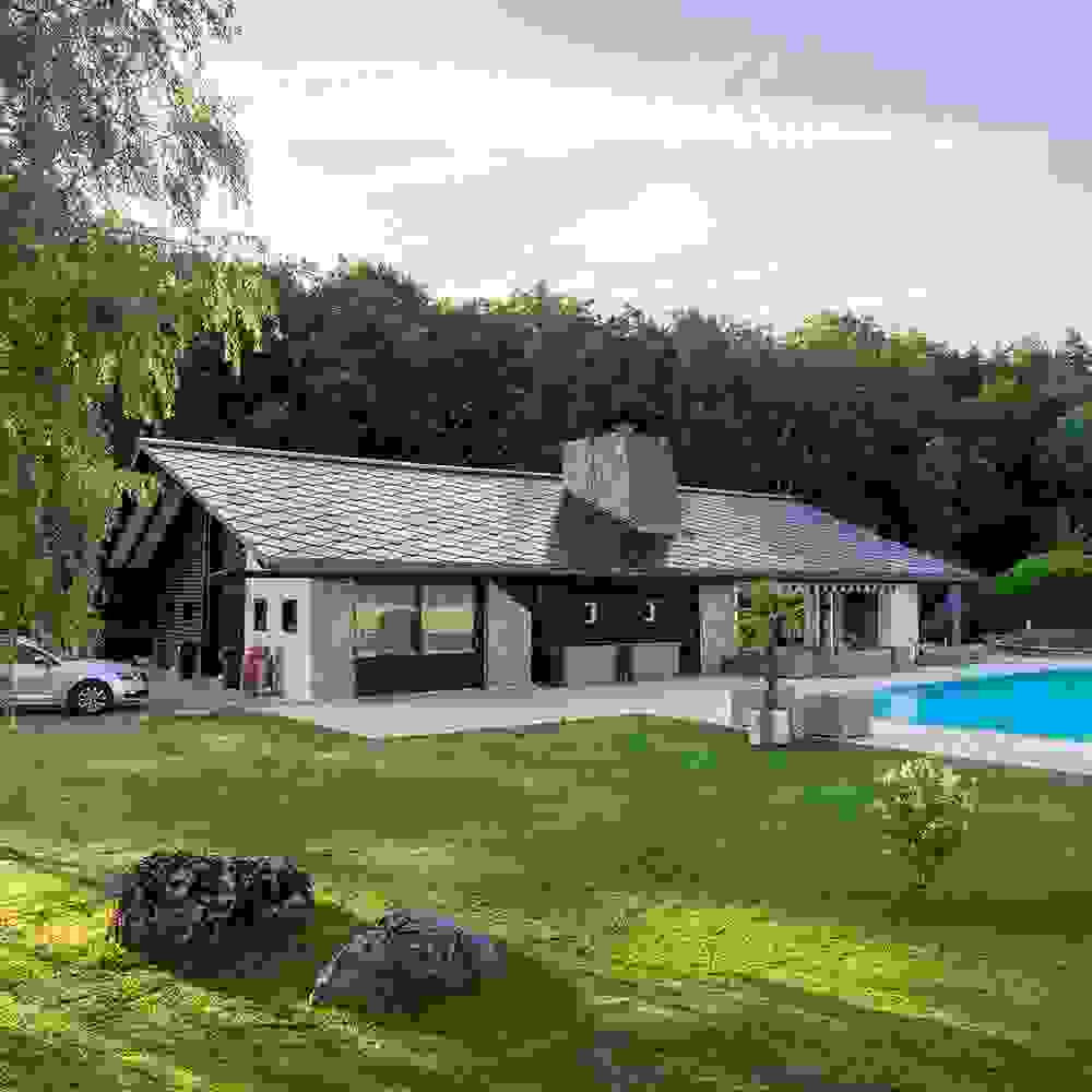 Einfamilienhaus mit vollflächigem Solardach.
