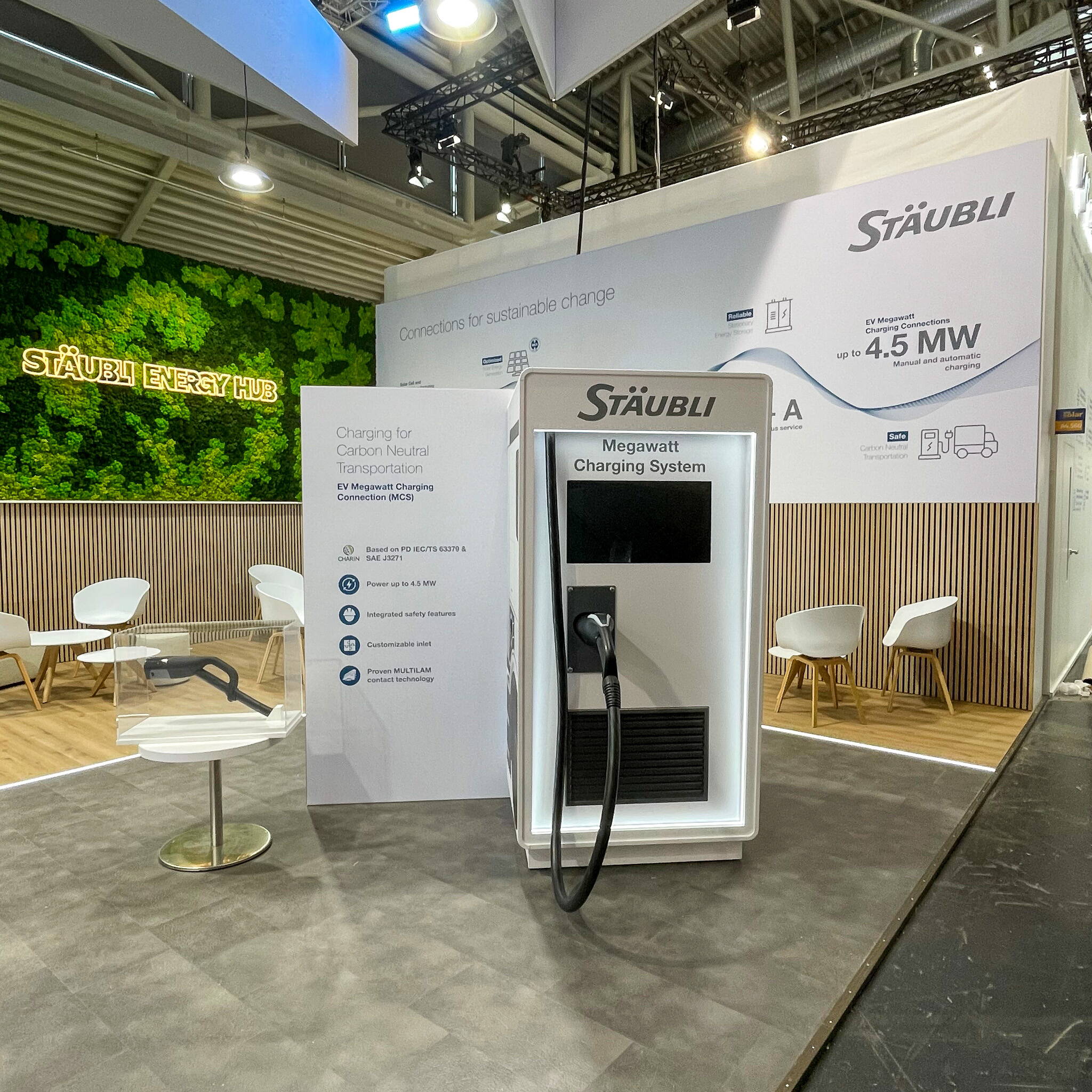 Informationen neben Eyecatchern Von Energieübertragung, über Speicherung bis zum EV-Ladeanschlüsse wurde alle Stationen aufgezeigt.